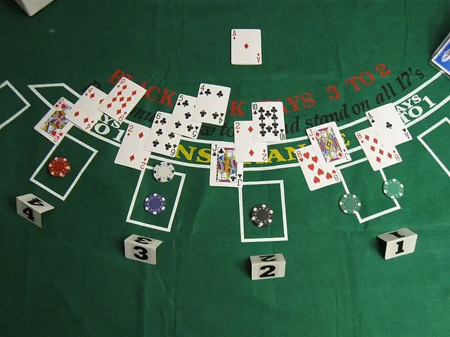 Blackjack table with cards and chips